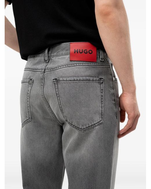 HUGO Gray Logo-Patch Jeans for men