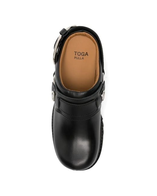 Toga Black Buckle-Detail Lug-Sole Mules