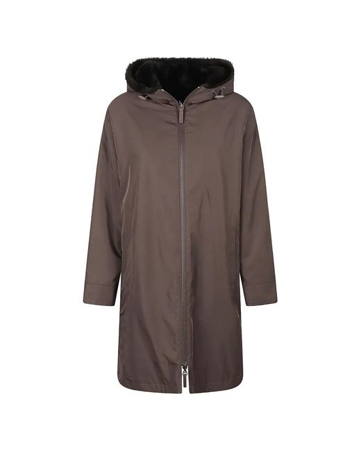 Yves Salomon Brown Reversible Hooded Shearling Jacket