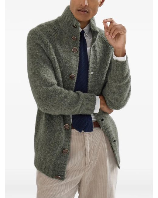 Brunello Cucinelli Green Cashmere And Silk Cardigan for men