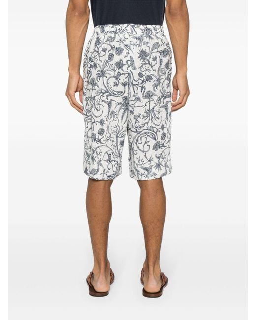 Kiton White Floral-print Linen Shorts for men