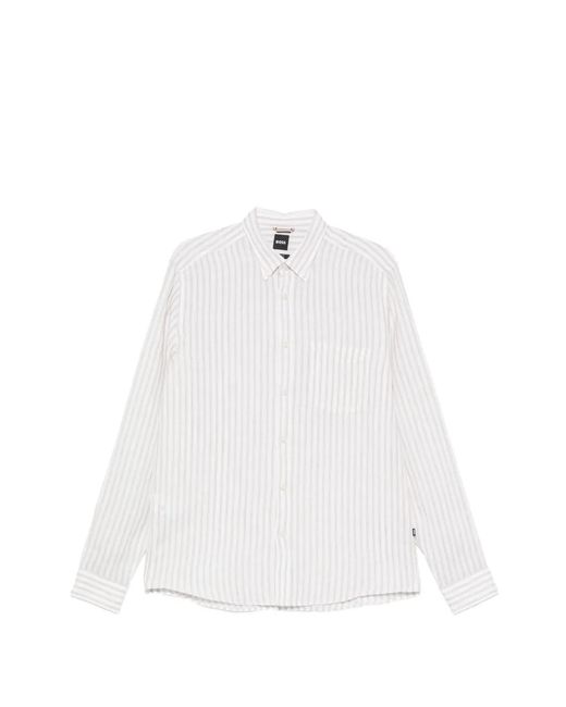 Boss White Striped-Pattern Shirt for men