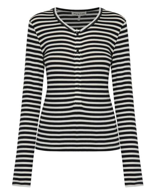 Munthe Gestreept T-Shirt Met Knopen En Lange Mouwen in het Black
