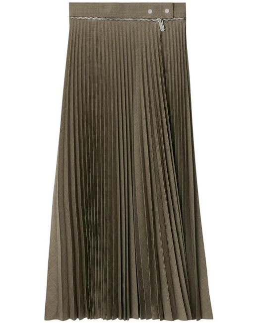 Burberry Green Fully-Pleated Wool-Blend Skirt