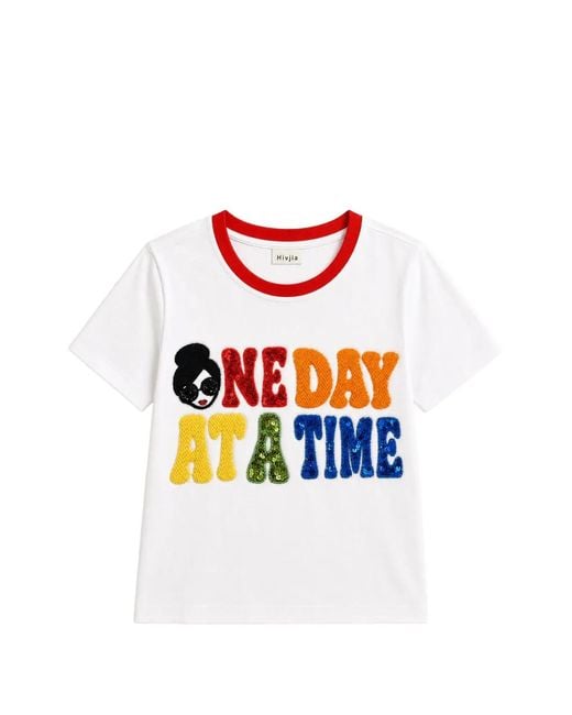 Alice + Olivia White Sequin-Embellished T-Shirt