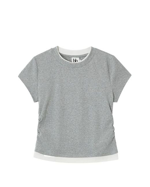 B+ AB Gray T-Shirt Froncé À Design Superposé