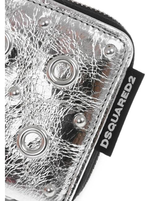 DSquared² Gray Craquelé-Effect Eyelet-Embellished Wallet