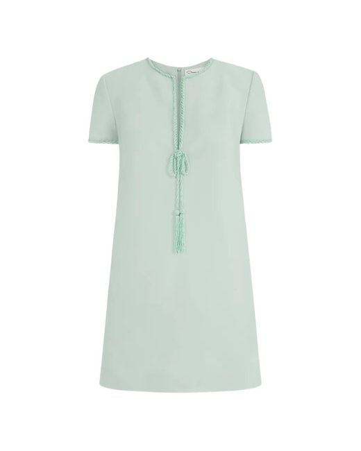 Oscar de la Renta Green Beaded Bow-Detail Shift Dress