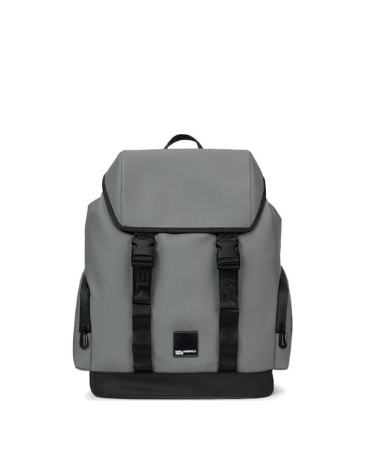 Karl Lagerfeld Gray Venture Buckle-Strap Backpack for men