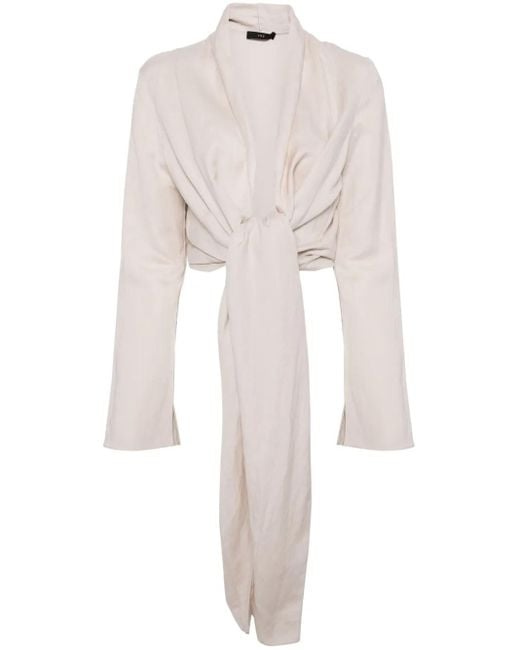 Voz White Tie-Fastening Cropped Cardigan