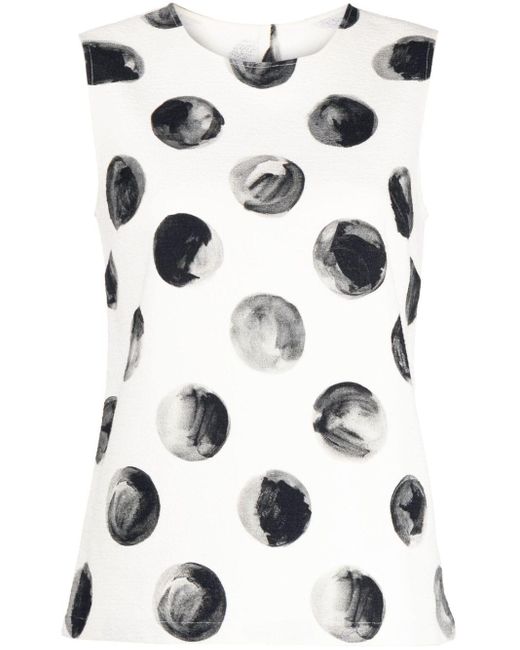 Dolce & Gabbana White Polka-dot Print Sleeveless Top