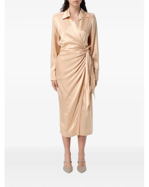 CRI.DA Natural Como Wrap-Style Long-Sleeve Midi Dress