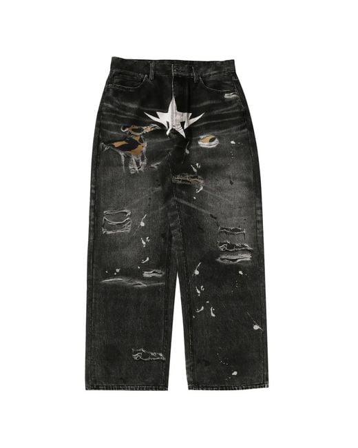 A Bathing Ape Black Distressed Star-Print Jeans for men