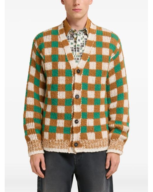 Marni Green Chequerboard Motif Cardigan for men
