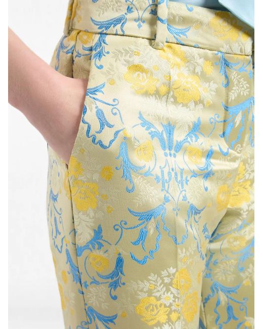 Nina Ricci Yellow Floral-Jacquard Straight-Leg Trousers