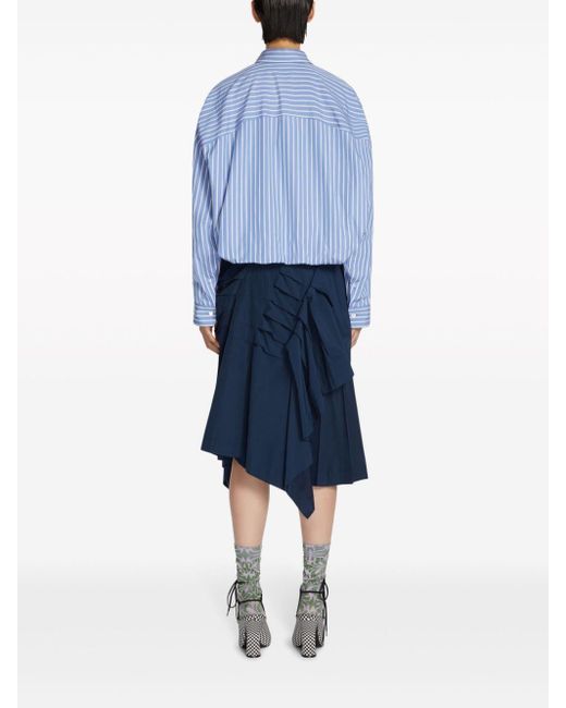 Dries Van Noten Blue Pleated Asymmetric Midi Skirt