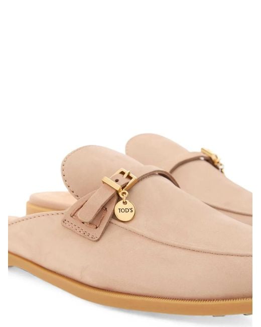 Tod's Pink Buckle-Detail Logo-Charm Mules