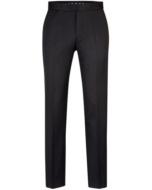 Boss Blue Tapered-Leg Virgin Wool Trousers for men