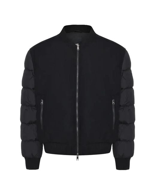 Add Black Quilted Panelled Bomber Jacket for men