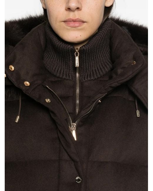 Moorer Black Attica Fur-Trim Hooded Jacket