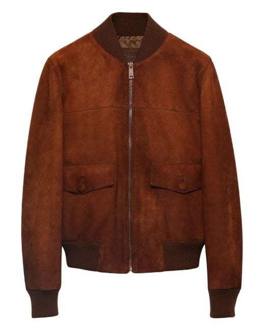Prada Suede Blouson Jacket Brown
