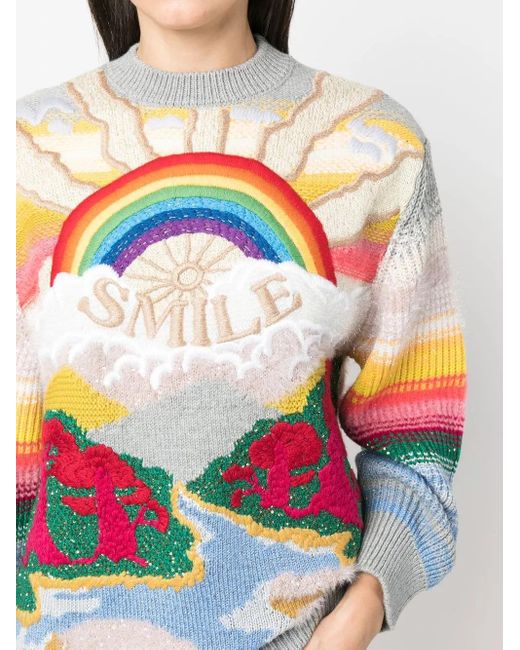 Stella McCartney Gray Festive Smile Intarsia-Knit Jumper