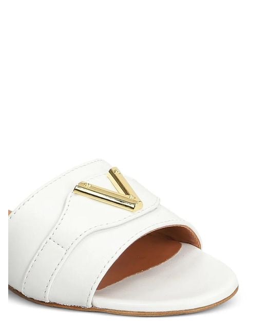 Via Roma 15 White Logo Leather Flat Sandals