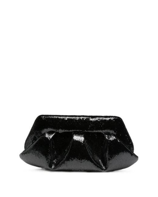 THEMOIRÈ Black Bios Ruched Metallic-Effect Clutch Bag