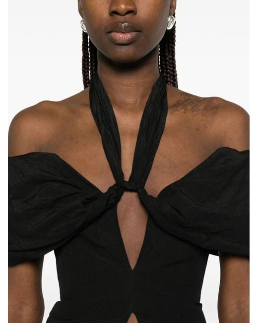 Magda Butrym Black Knotted V-Neck Top
