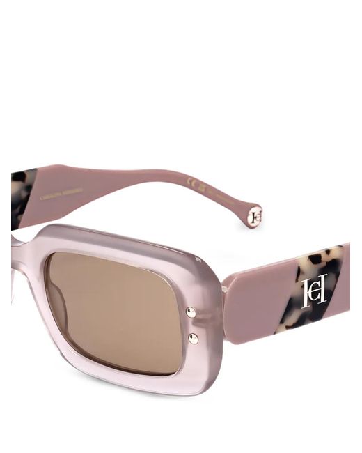 Carolina Herrera Pink Tortoiseshell-Effect Rectangle-Frame Sunglasses