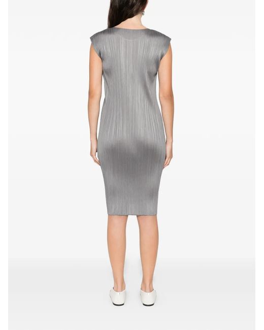 Pleats Please Issey Miyake Gray Pleated Sleeveless Midi Dress
