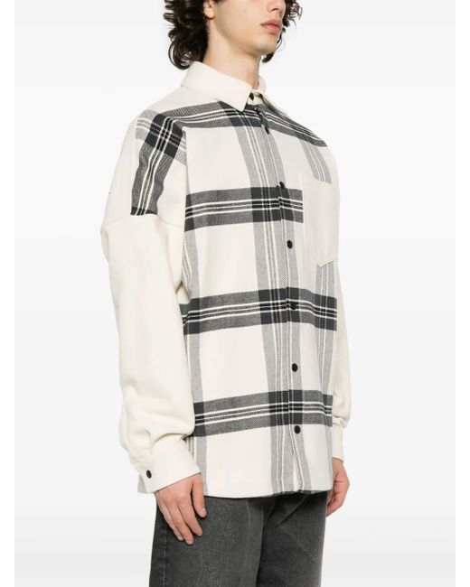 Palm Angels Gray Logo-Print Checked Overshirt for men