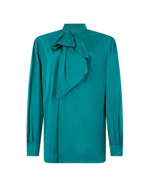 Alberta Ferretti Blue Draped Long-Sleeve Blouse