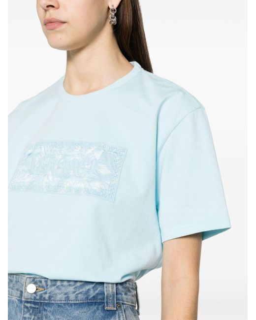T-shirt en coton à logo brodé Versace en coloris Blue
