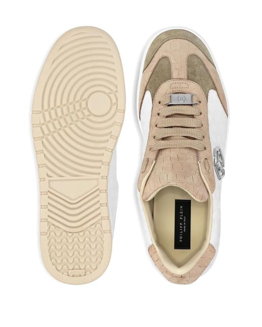 Philipp Plein White Mixed Monogram Crocodile-effect Sneakers