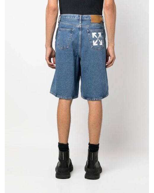 メンズ Off-White c/o Virgil Abloh オフホワイト ロゴ デニムショーツ Blue