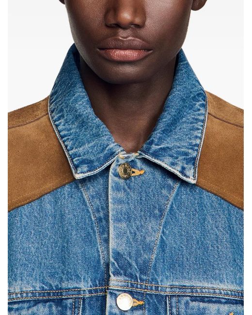 Sandro Blue Contrast-Panel Denim Jacket