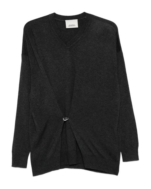 Isabel Marant Black Chiraz V-Neck Ring-Detail Sweater