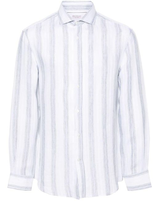Brunello Cucinelli Gestreiftes Hemd aus Leinen in White für Herren