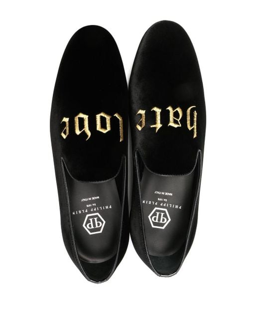 Mens Shoes Slip-on shoes Loafers Philipp Plein Skull Embroidery Velvet Loafers in Black for Men 