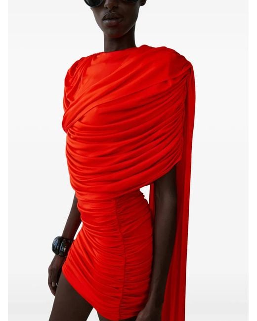 The New Arrivals Ilkyaz Ozel Red Khara Draped-Detail Mini Dress