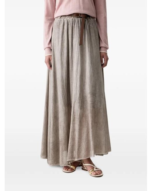 Haveone Brown Belted Elasticated-Waist Maxi Skirt