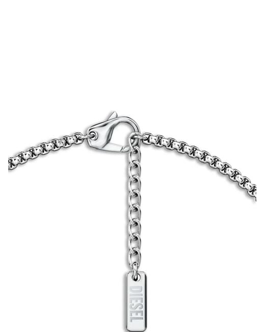DIESEL White Enamel D Logo-Pendant Necklace