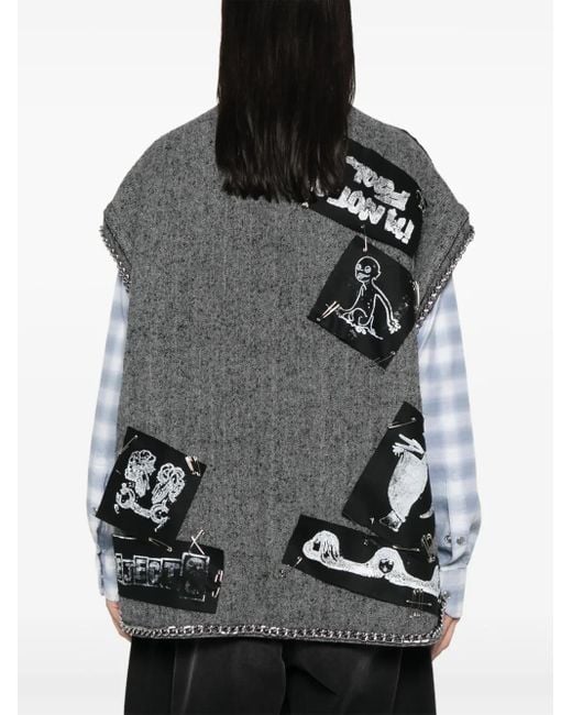R13 Gray Herringbone-Pattern Sleeveless Jacket