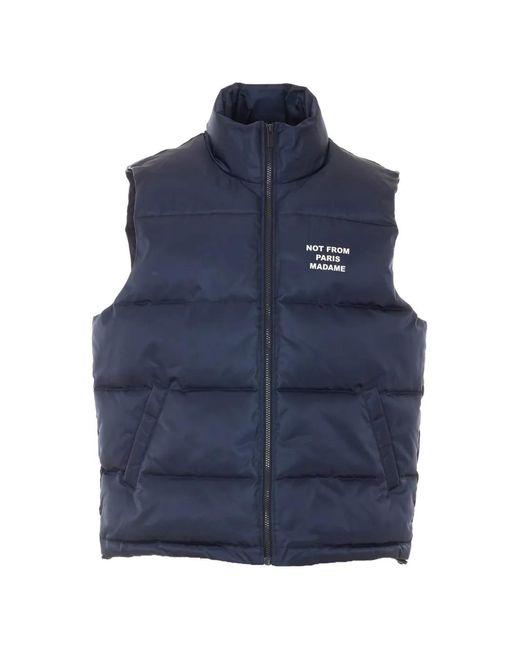 Drole de Monsieur Blue Veste Matelassée À Slogan Imprimé for men