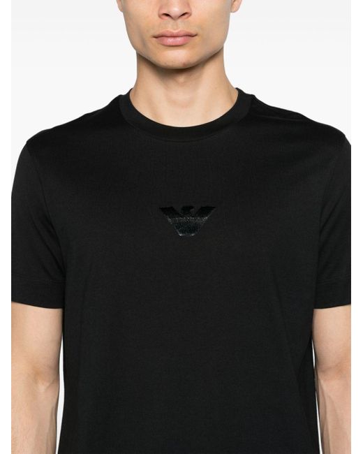 Emporio Armani Black Logo-appliqué Cotton T-shirt for men