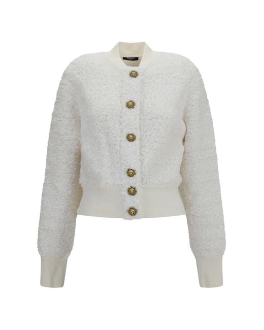 Balmain White Lion-Head Button Tweed Jacket