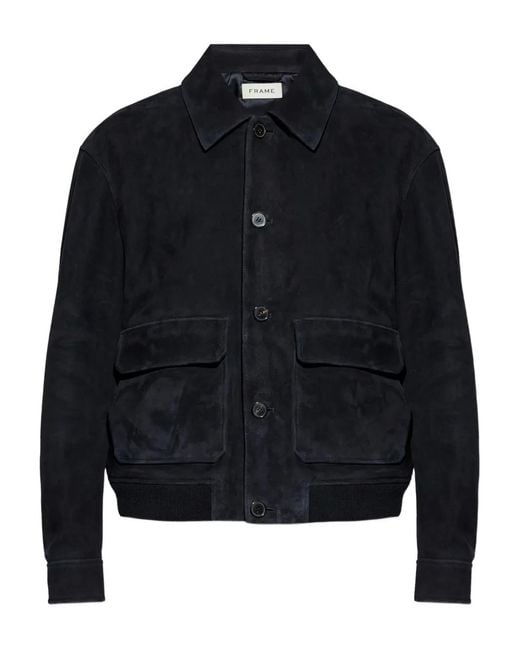 FRAME Blue Buttoned Suede Jacket for men