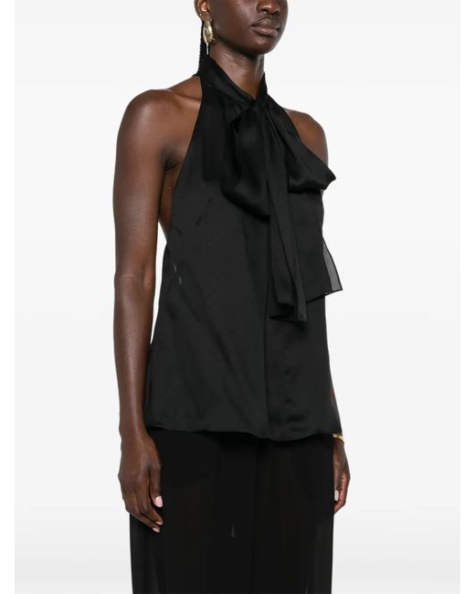 Tom Ford Black Haut Lavallier En Mousseline De Soie Monogrammée Tf À Dos Nu