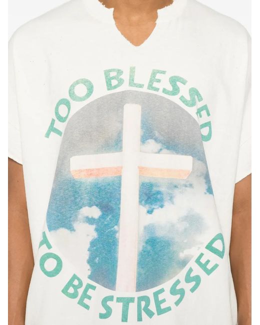 Secnd Slf White Graphic-Print Distressed T-Shirt for men